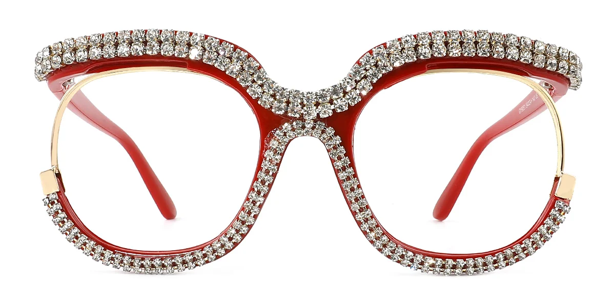 Red Oval Gorgeous Rhinestone Custom Engraving Eyeglasses | WhereLight