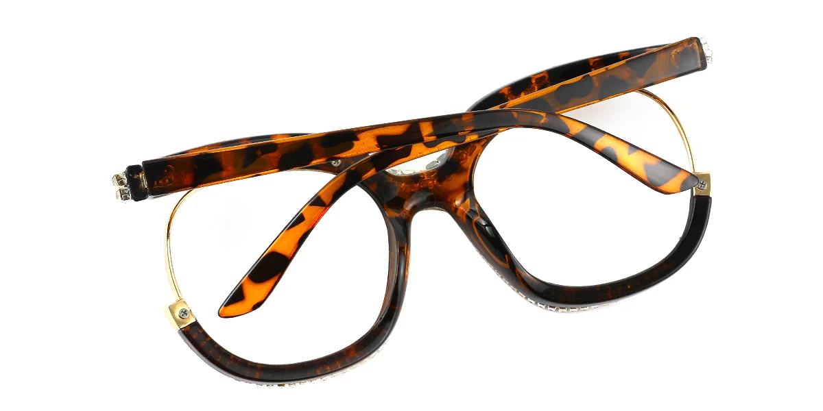 Tortoiseshell Oval Gorgeous Rhinestone Custom Engraving Eyeglasses | WhereLight