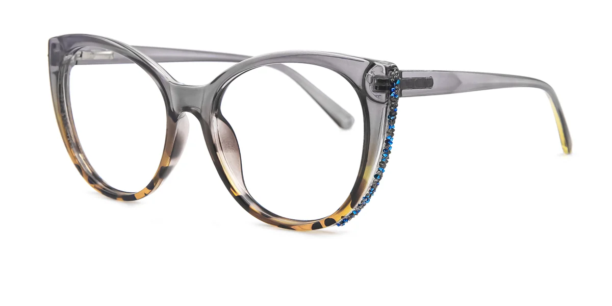 Grey Cateye Oval Unique Gorgeous Spring Hinges Custom Engraving Eyeglasses | WhereLight