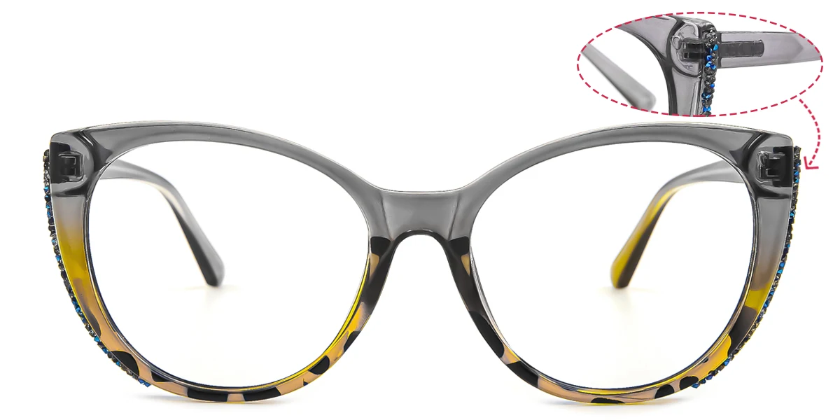 Grey Cateye Oval Unique Gorgeous Spring Hinges Custom Engraving Eyeglasses | WhereLight