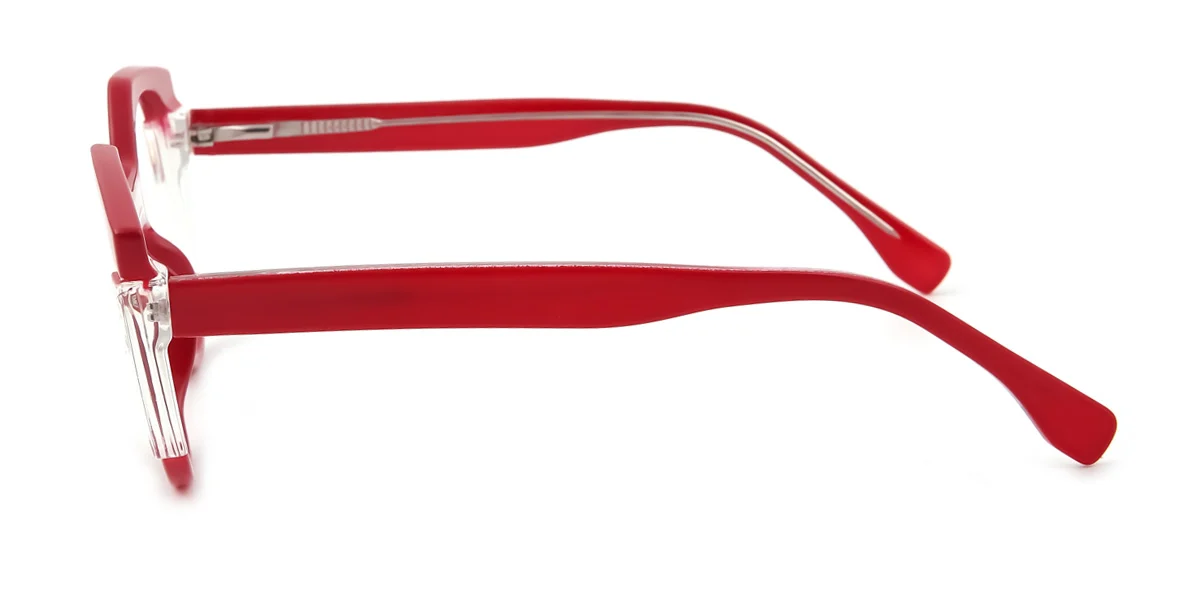 Red Cateye Geometric Unique Gorgeous Spring Hinges Custom Engraving Eyeglasses | WhereLight