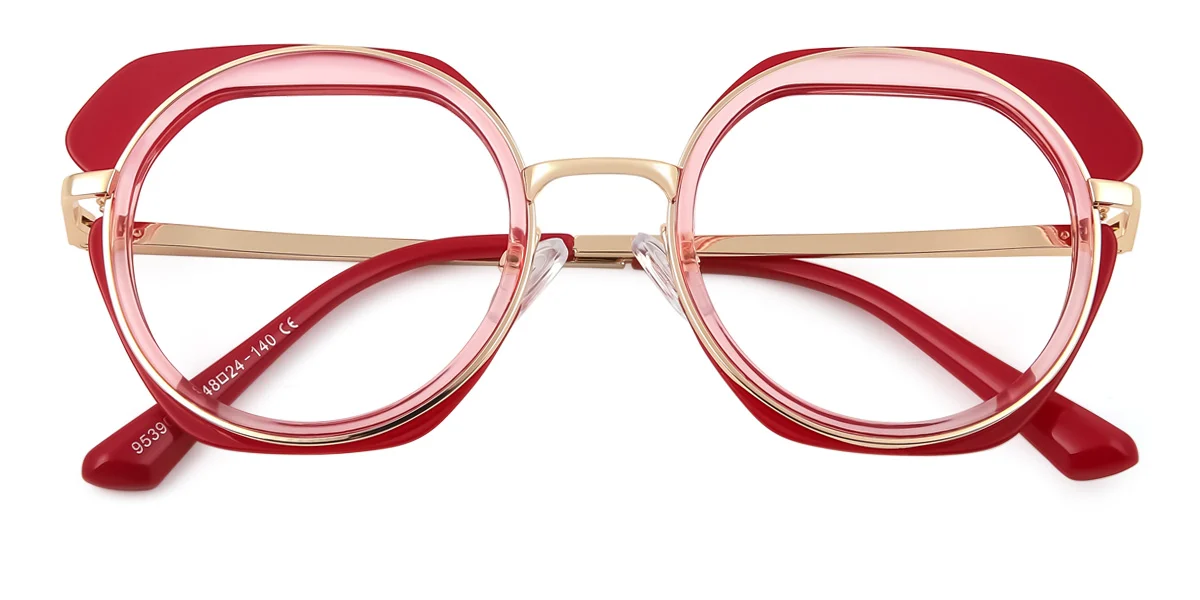 Red Cateye Geometric Unique Gorgeous  Eyeglasses | WhereLight
