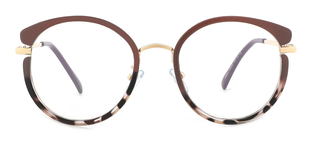 Brown Round Simple Retro Unique Spring Hinges Custom Engraving Eyeglasses | WhereLight