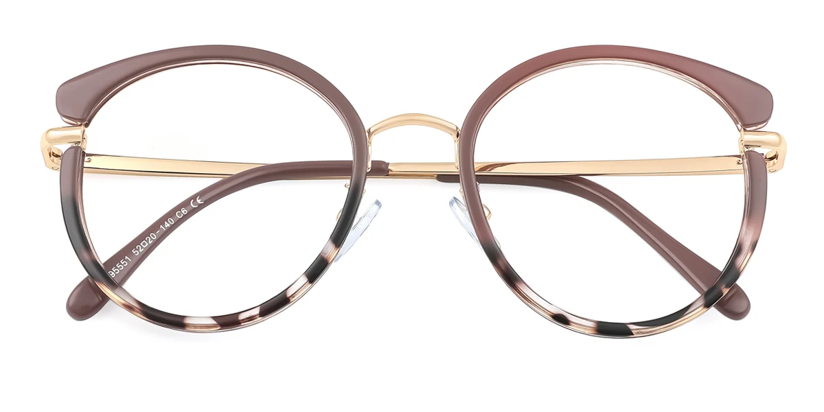 Brown Round Simple Retro Unique Spring Hinges Custom Engraving Eyeglasses | WhereLight