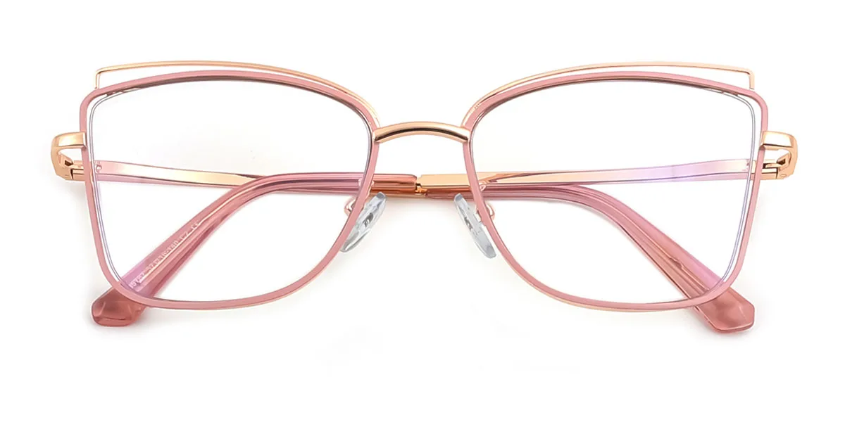 Pink Cateye Rectangle Irregular Retro Unique Spring Hinges Eyeglasses | WhereLight