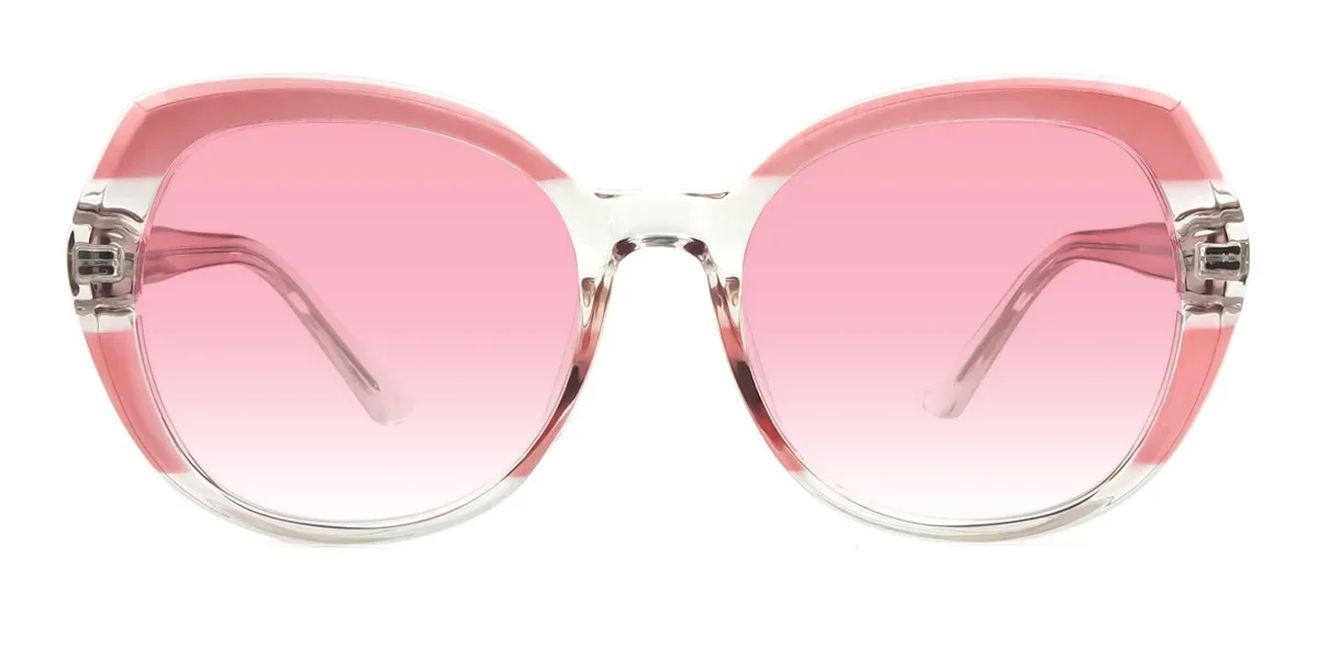 Pink Round Oval Geometric Retro Unique Spring Hinges Custom Engraving Eyeglasses | WhereLight