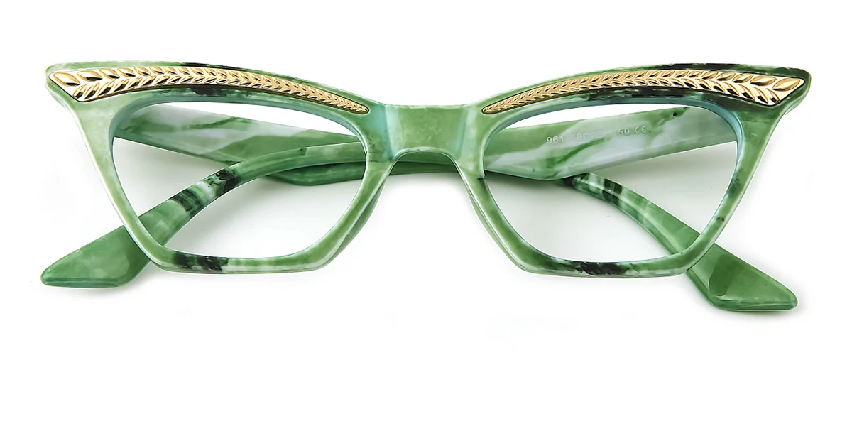 Green Cateye Irregular Classic Unique Gorgeous Custom Engraving Eyeglasses | WhereLight