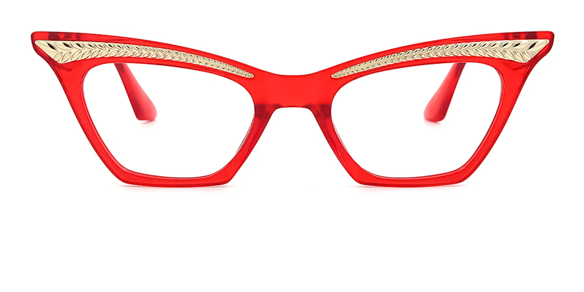 Red Cateye Irregular Classic Unique Gorgeous Custom Engraving Eyeglasses | WhereLight