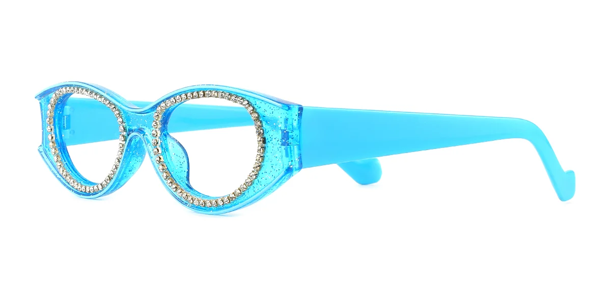 Blue Oval Rhinestone Custom Engraving Eyeglasses | WhereLight