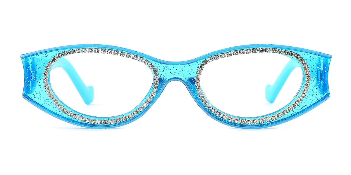 Blue Oval Rhinestone Custom Engraving Eyeglasses | WhereLight