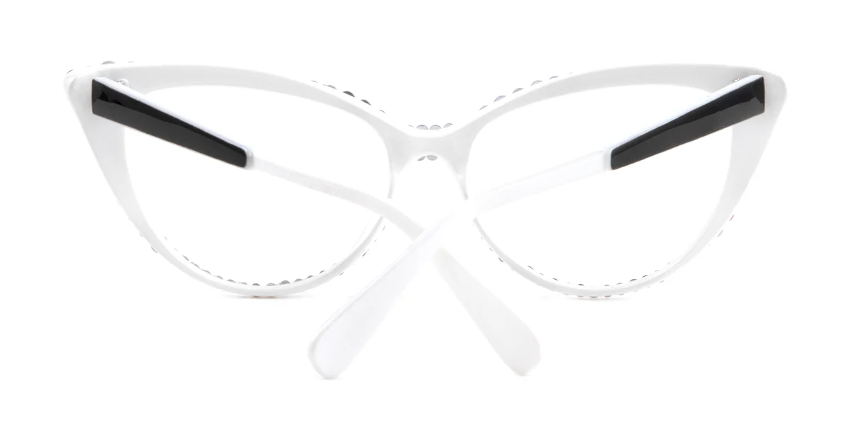 White Cateye Gorgeous Rhinestone Custom Engraving Eyeglasses | WhereLight