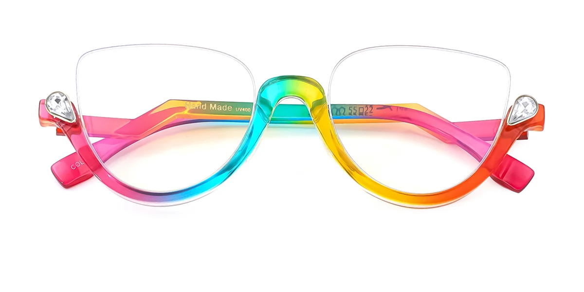Multicolor Cateye Unique Gorgeous Rhinestone Custom Engraving Eyeglasses | WhereLight