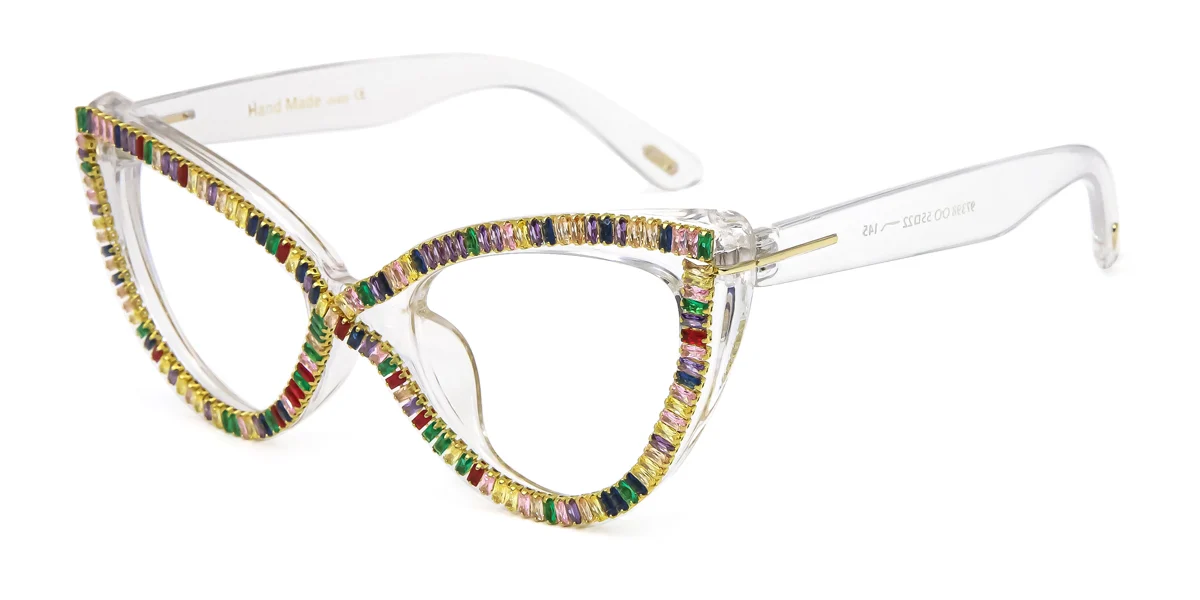 Clear Cateye Irregular Classic Retro Unique Gorgeous Rhinestone  Eyeglasses | WhereLight