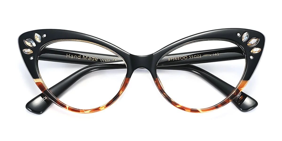 Tortoiseshell Cateye Unique Gorgeous Rhinestone Custom Engraving Eyeglasses | WhereLight