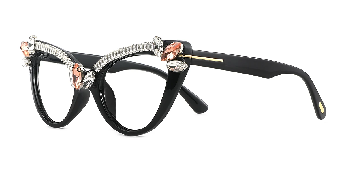 Black Cateye Gorgeous Rhinestone Custom Engraving Eyeglasses | WhereLight