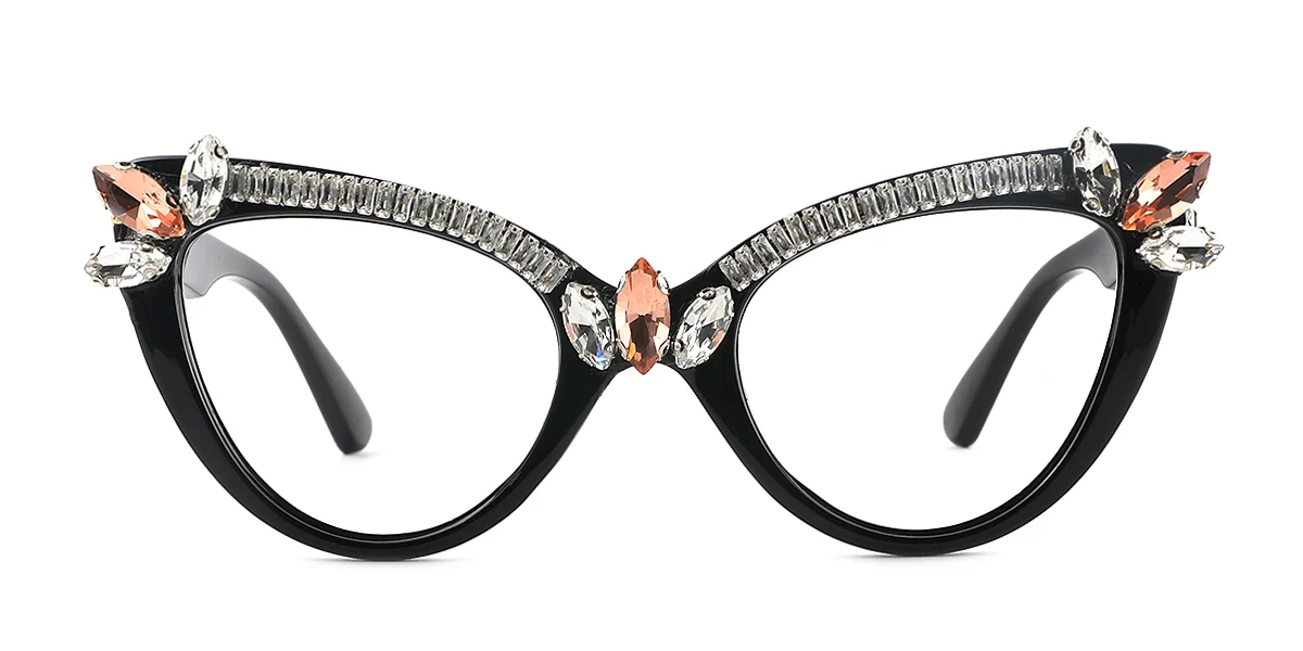 Black Cateye Gorgeous Rhinestone Custom Engraving Eyeglasses | WhereLight