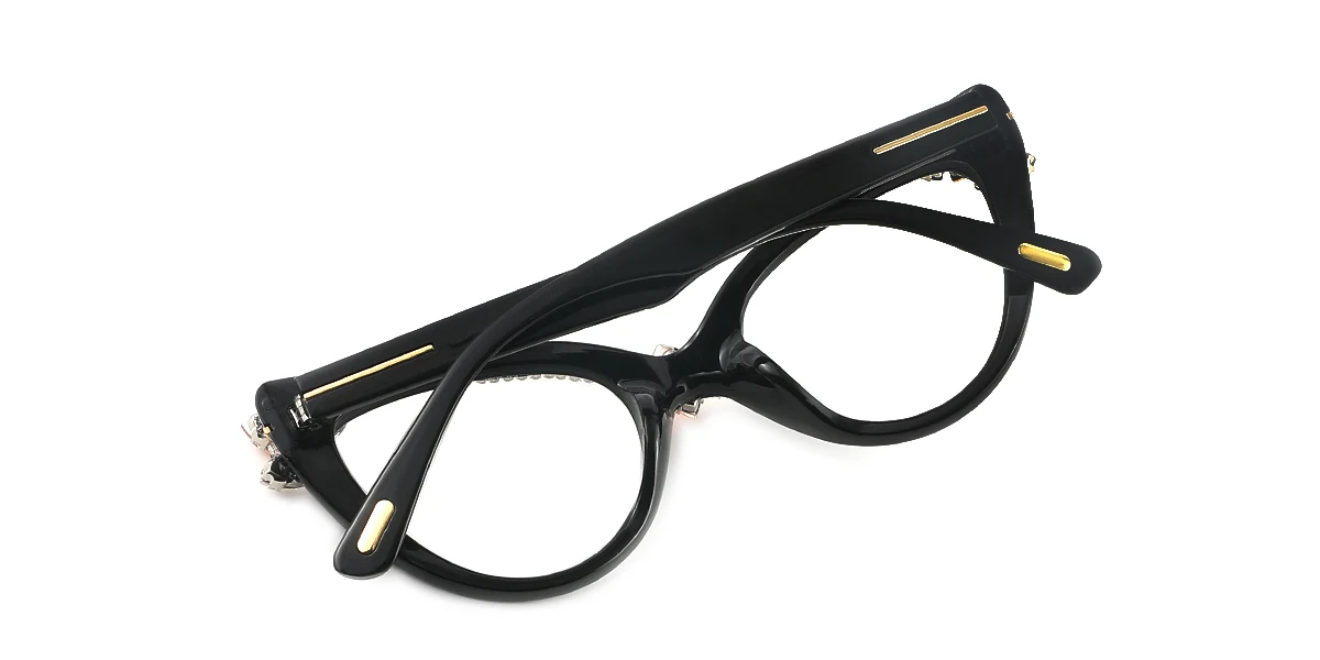 Black Cateye Gorgeous Rhinestone Custom Engraving Eyeglasses | WhereLight