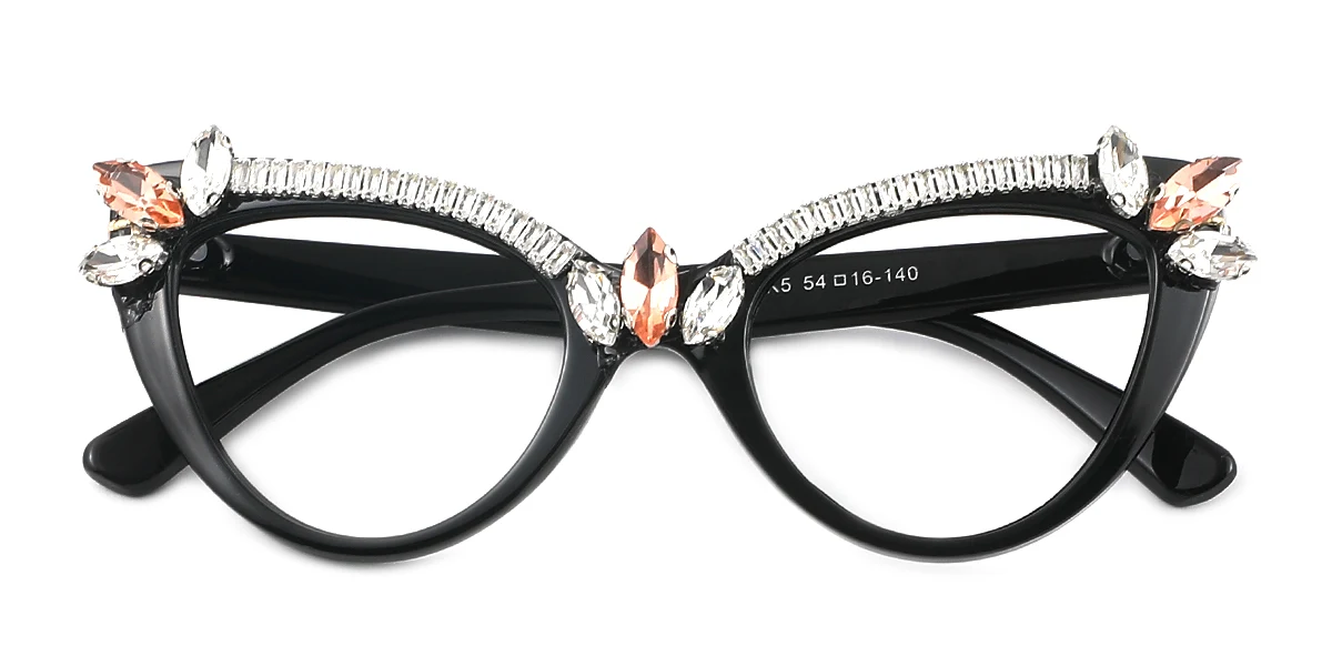 Black Cateye Gorgeous Rhinestone Custom Engraving Eyeglasses | WhereLight