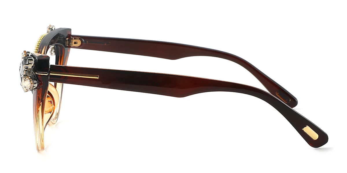 Brown Cateye Gorgeous Rhinestone Custom Engraving Eyeglasses | WhereLight