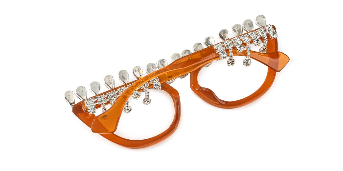 Orange Cateye Gorgeous Rhinestone  Eyeglasses | WhereLight