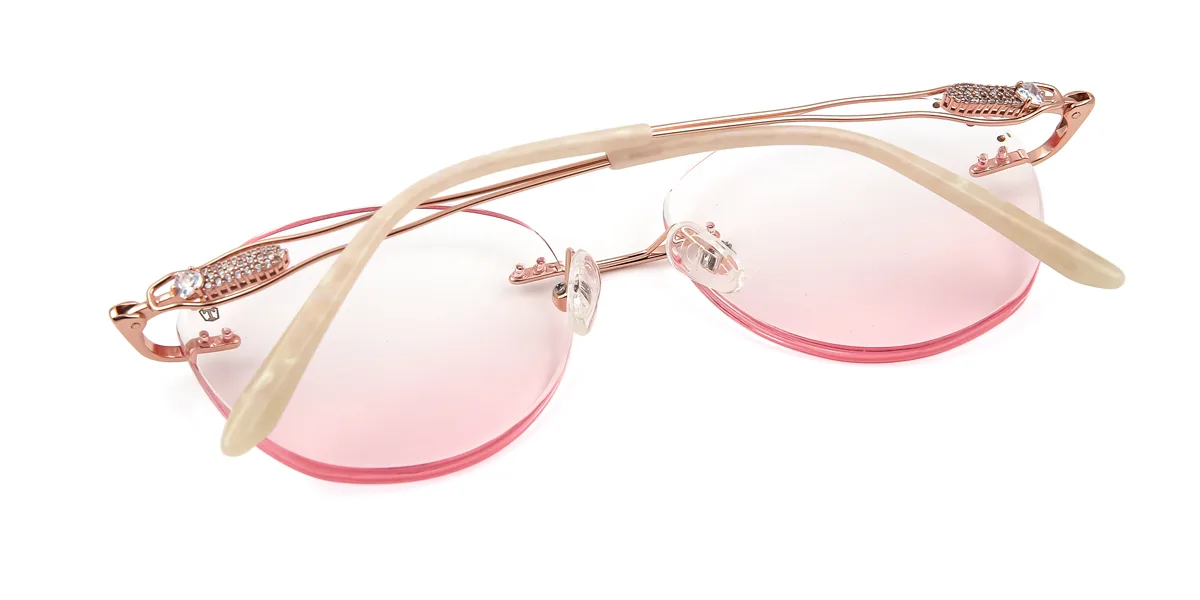 Pink Oval Unique Gorgeous Rhinestone  Handmade Glasses | WhereLight