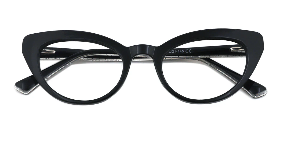 Black Cateye Unique Spring Hinges Custom Engraving Eyeglasses | WhereLight