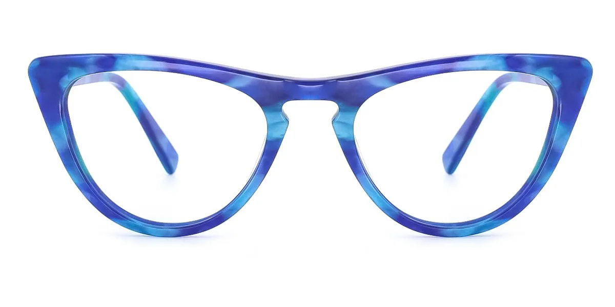 Blue Cateye Unique Floral Acetate Spring Hinges Custom Engraving Eyeglasses | WhereLight