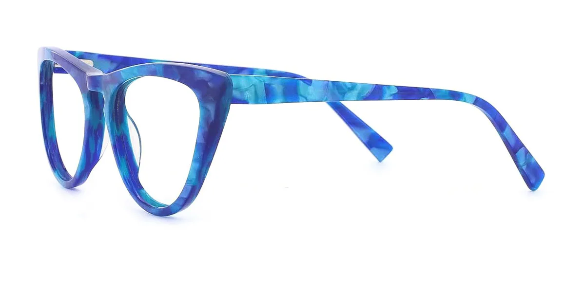 Blue Cateye Unique Floral Acetate Spring Hinges Custom Engraving Eyeglasses | WhereLight