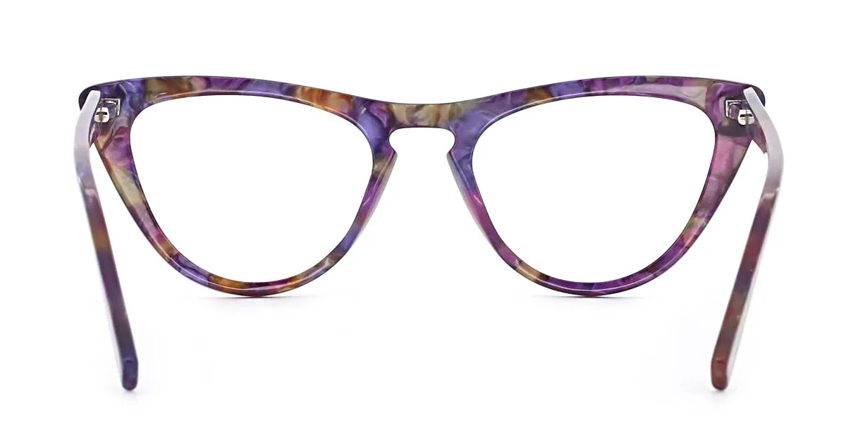 Purple Cateye Unique Floral Acetate Spring Hinges Custom Engraving Eyeglasses | WhereLight