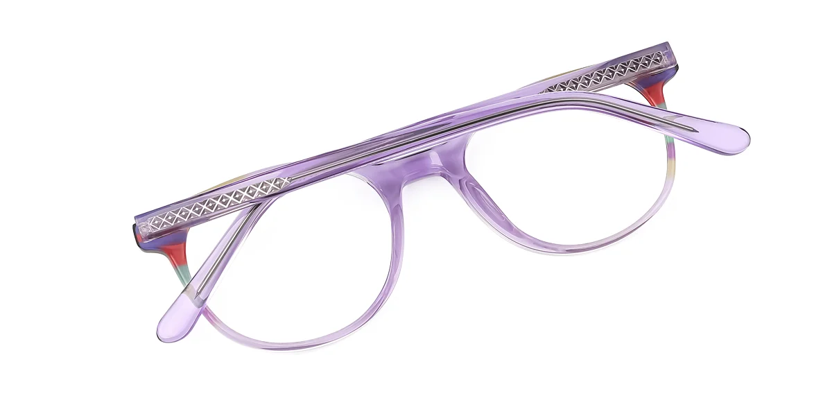 Purple Oval Unique Floral Acetate Spring Hinges Custom Engraving Eyeglasses | WhereLight
