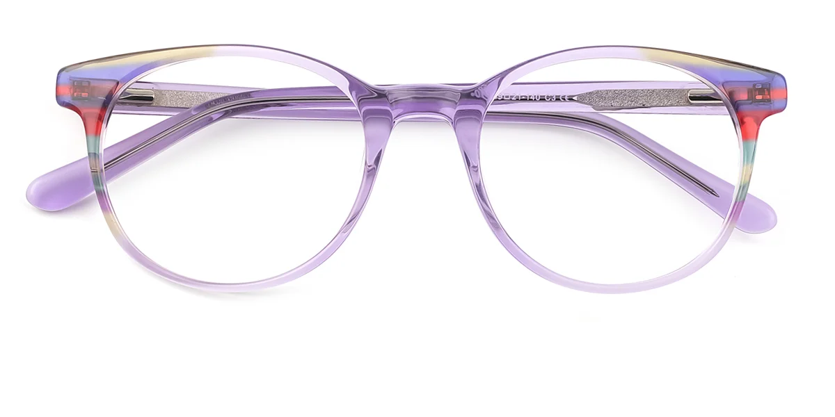 Purple Oval Unique Floral Acetate Spring Hinges Custom Engraving Eyeglasses | WhereLight