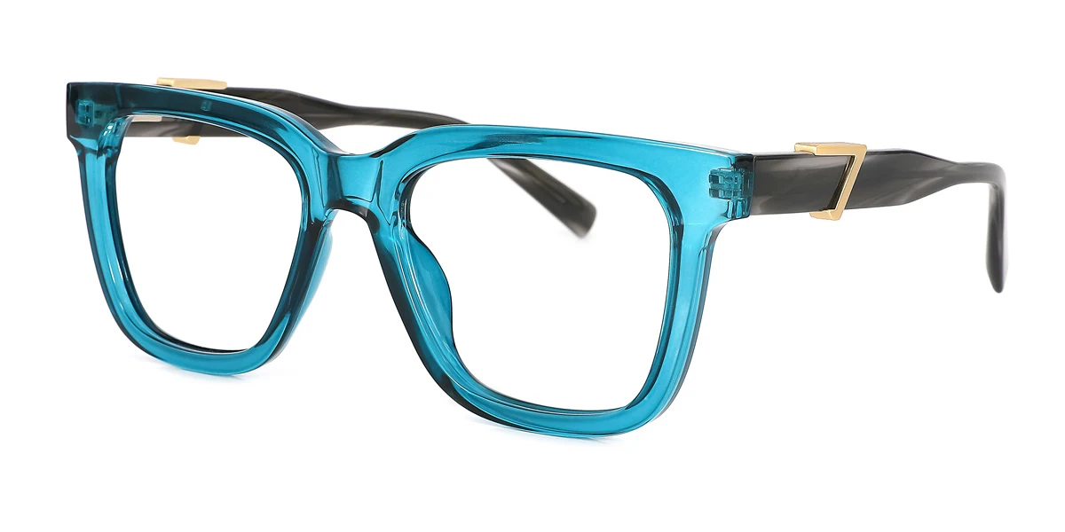 Blue Rectangle Unique Gorgeous Spring Hinges Eyeglasses | WhereLight