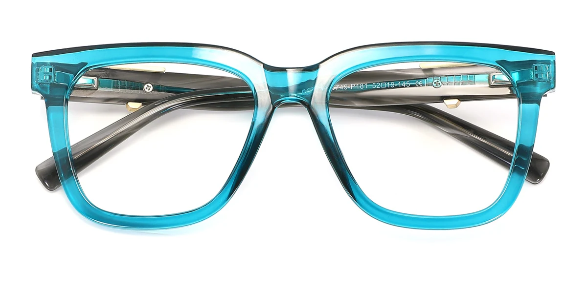 Blue Rectangle Unique Gorgeous Spring Hinges Eyeglasses | WhereLight