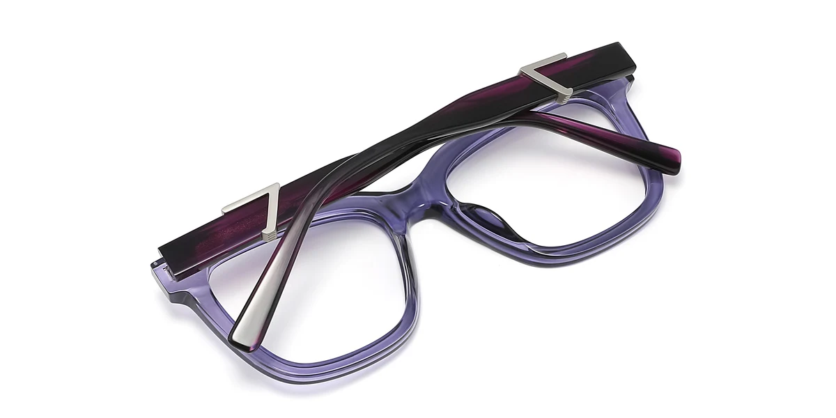 Purple Rectangle Unique Gorgeous Spring Hinges Eyeglasses | WhereLight