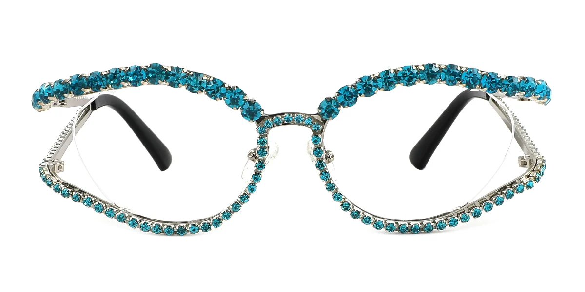 Blue Oval Unique Gorgeous Rhinestone  Eyeglasses | WhereLight