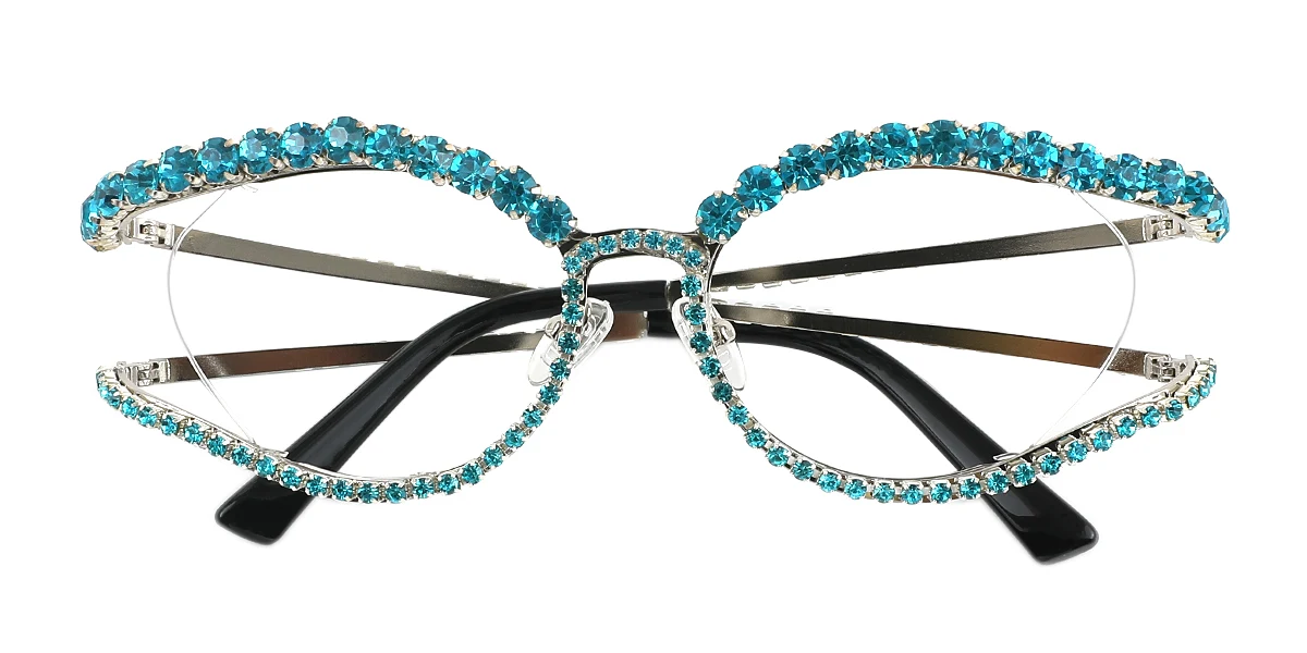 Blue Oval Unique Gorgeous Rhinestone  Eyeglasses | WhereLight