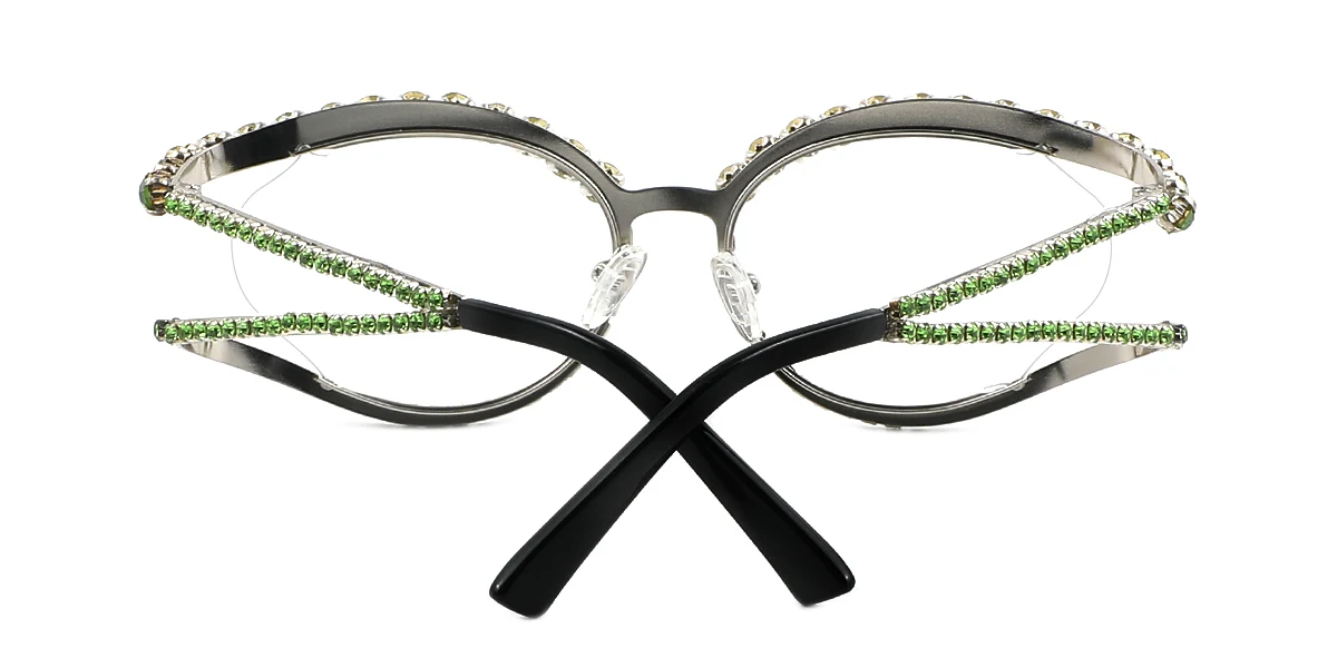 Green Oval Unique Gorgeous Rhinestone  Eyeglasses | WhereLight