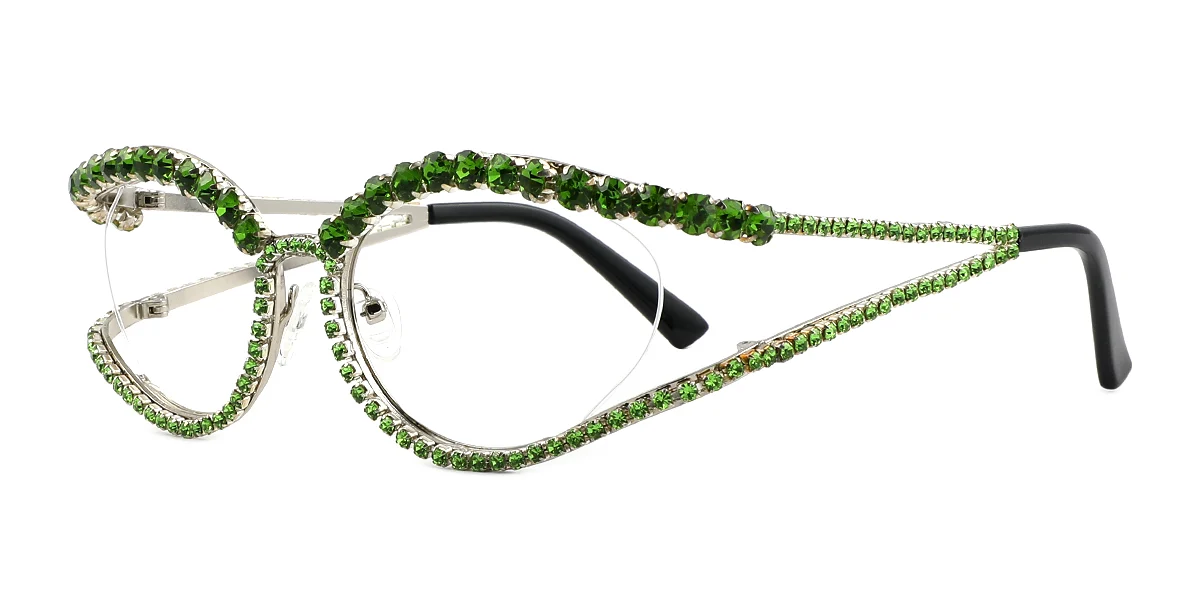 Green Oval Unique Gorgeous Rhinestone  Eyeglasses | WhereLight