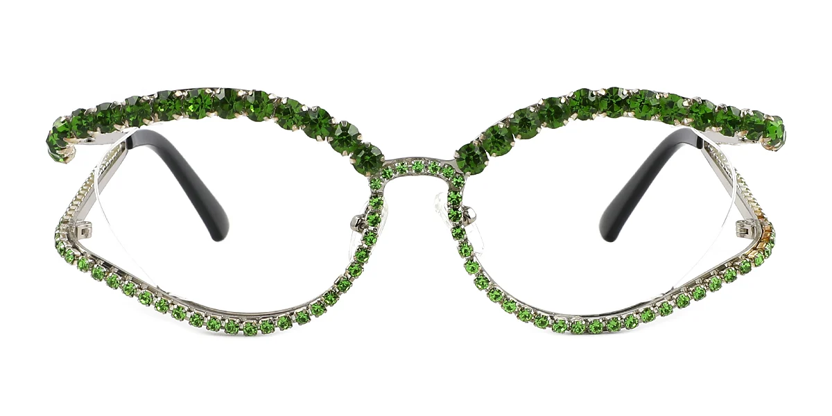 Green Oval Unique Gorgeous Rhinestone  Eyeglasses | WhereLight