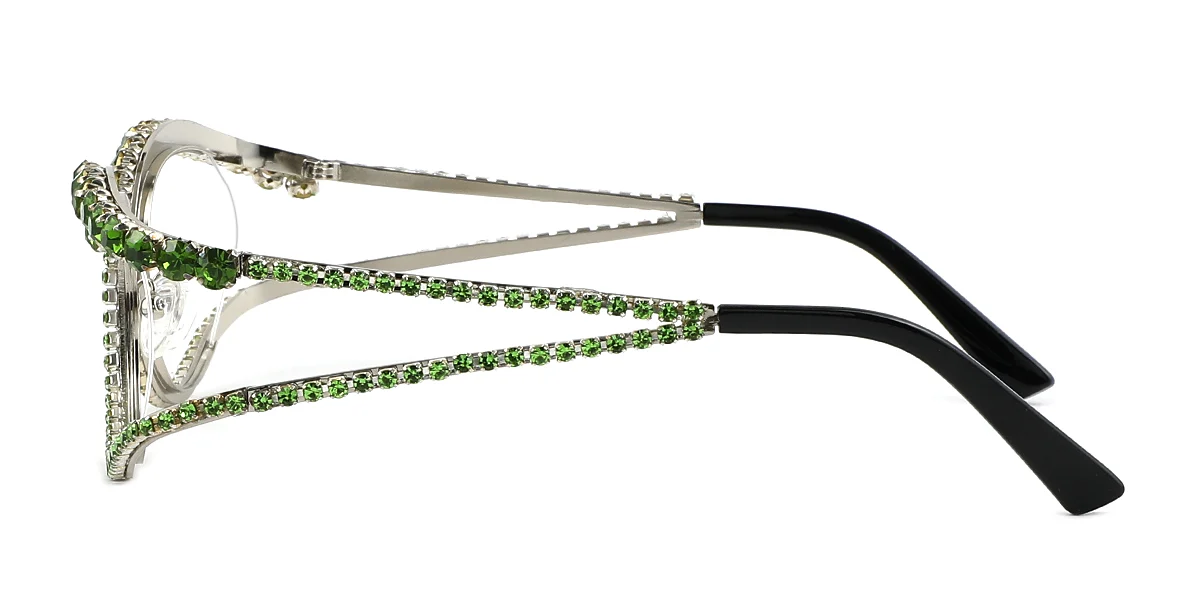 Green Oval Unique Gorgeous Rhinestone  Eyeglasses | WhereLight