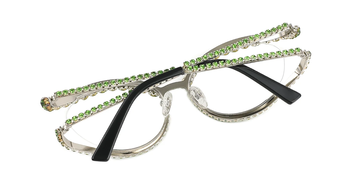 Green Oval Unique Gorgeous Rhinestone  Eyeglasses | WhereLight