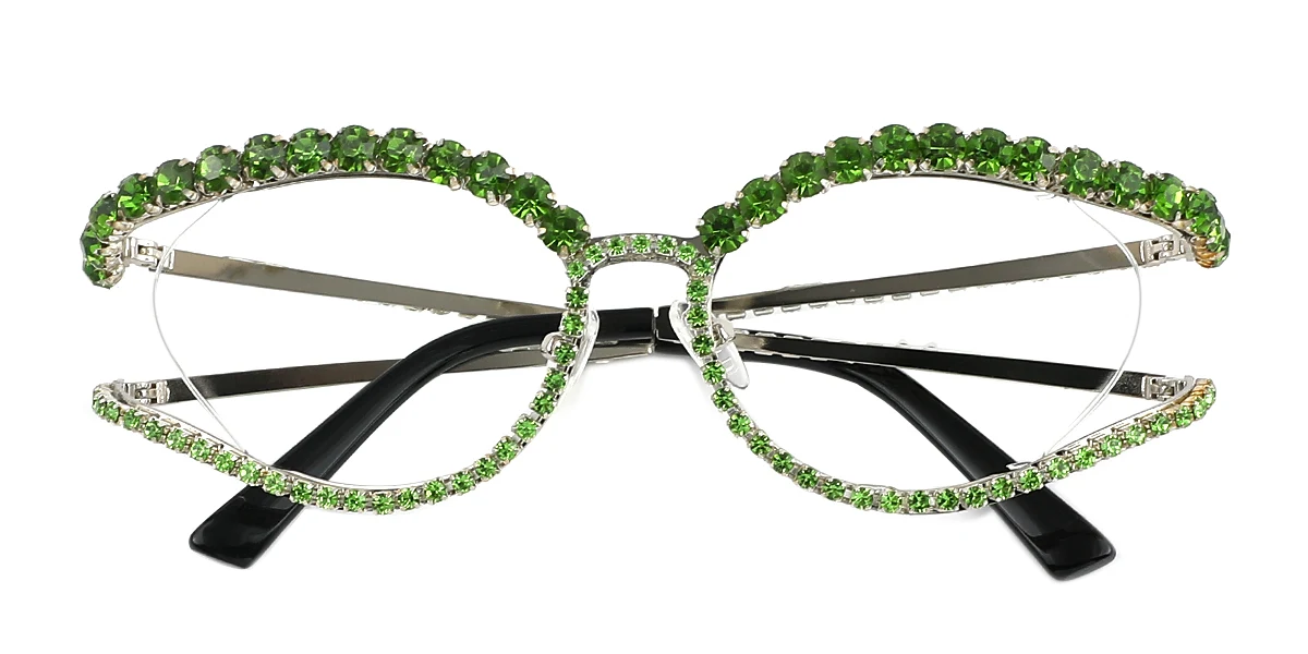 Green Oval Unique Gorgeous Rhinestone  Eyeglasses | WhereLight