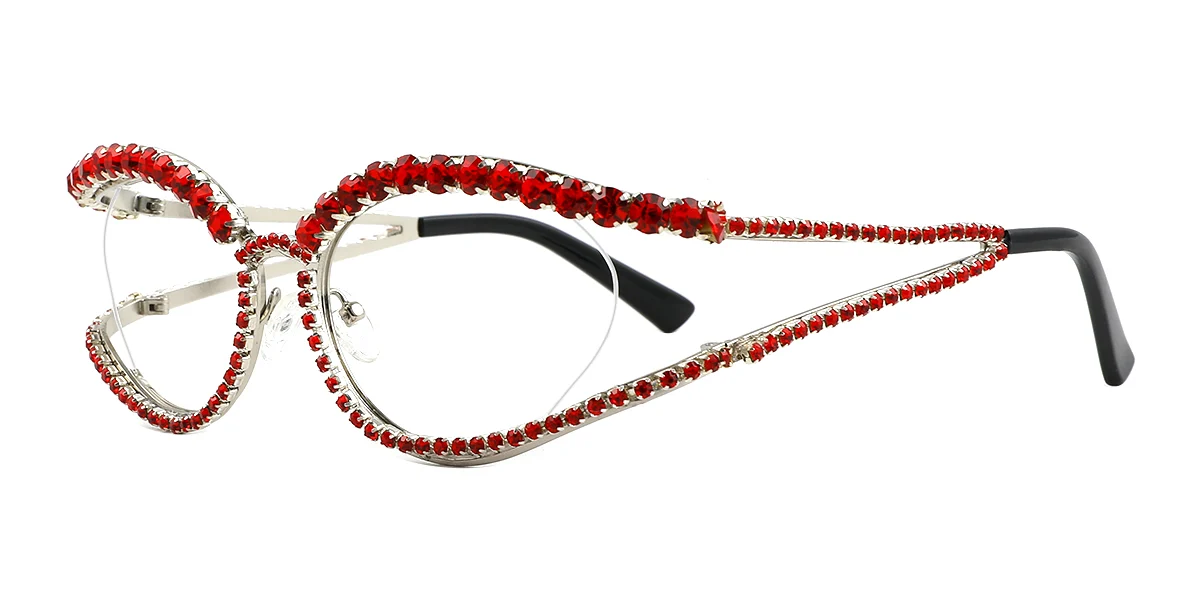 Red Oval Unique Gorgeous Rhinestone  Eyeglasses | WhereLight