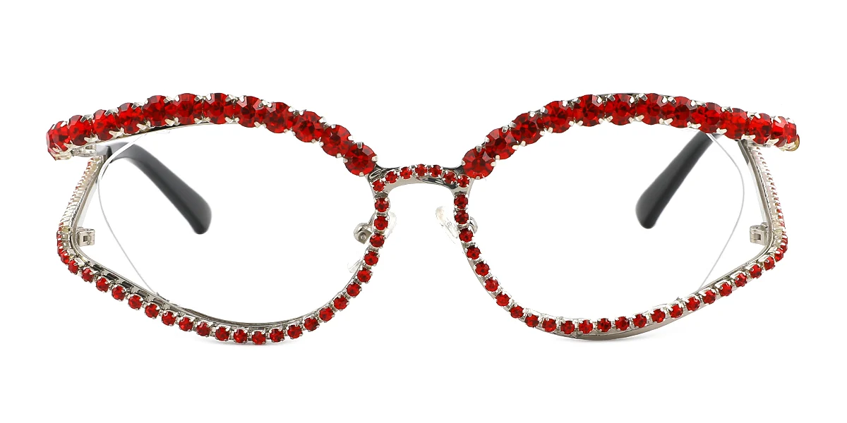 Red Oval Unique Gorgeous Rhinestone  Eyeglasses | WhereLight