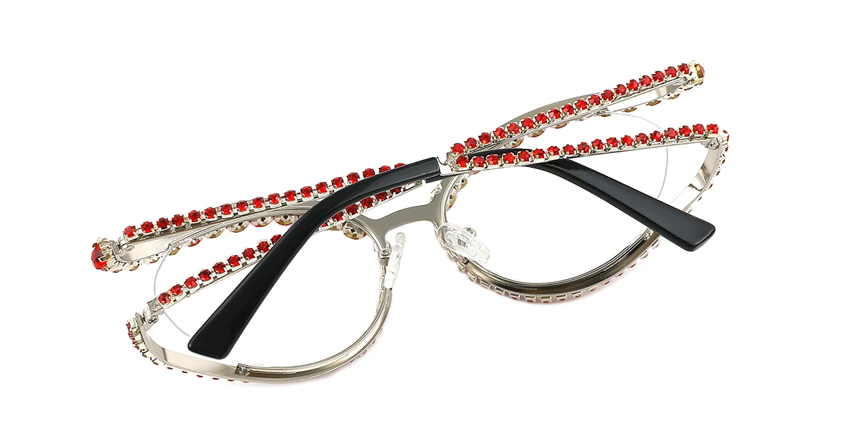 Red Oval Unique Gorgeous Rhinestone  Eyeglasses | WhereLight