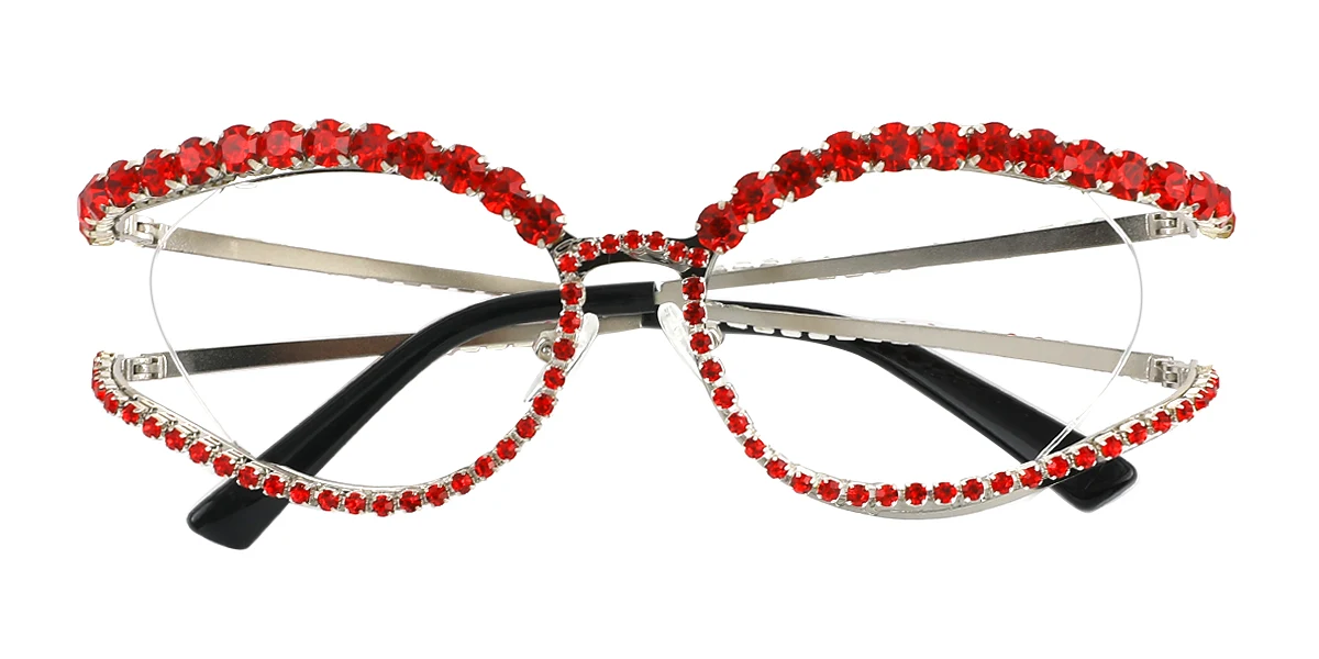 Red Oval Unique Gorgeous Rhinestone  Eyeglasses | WhereLight