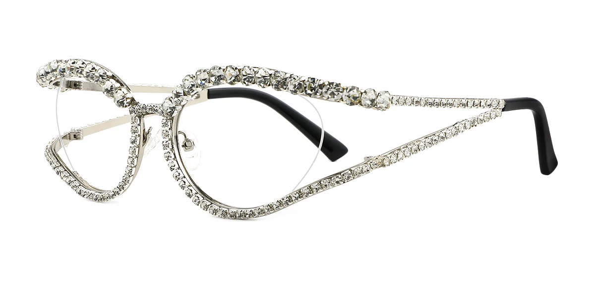 White Oval Unique Gorgeous Rhinestone  Eyeglasses | WhereLight