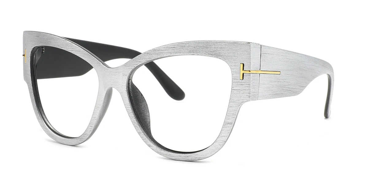Silver Cateye Simple Classic Custom Engraving Eyeglasses | WhereLight