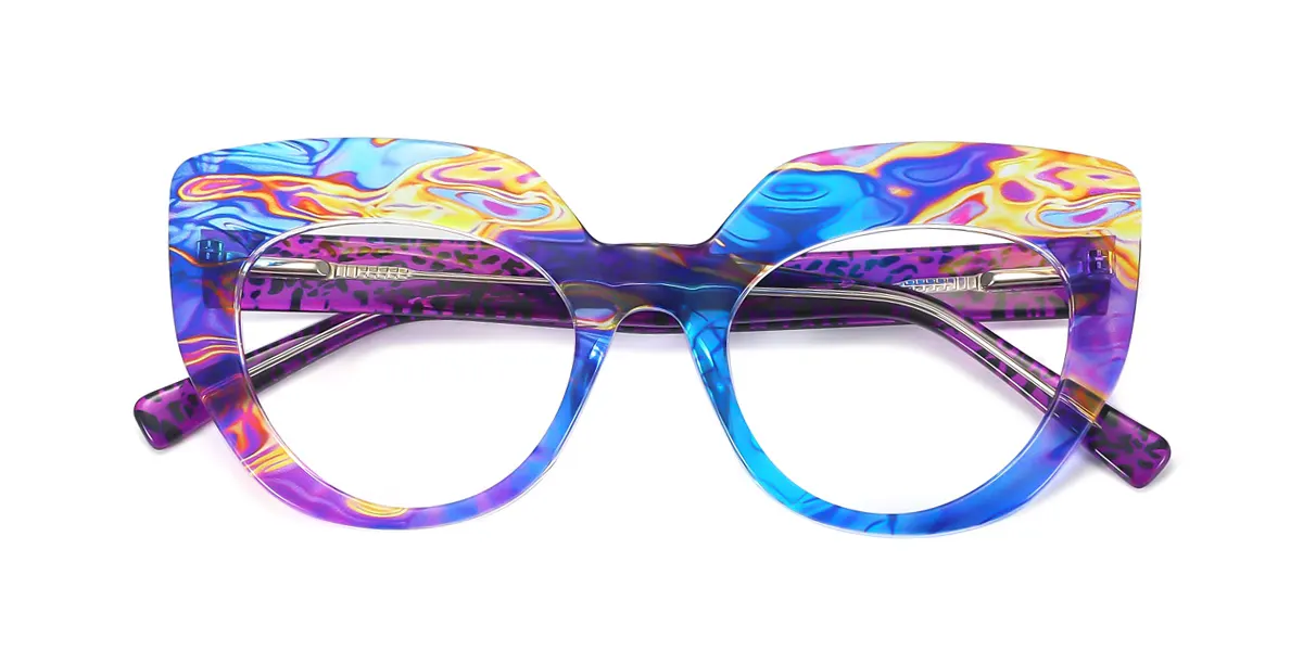 Purple_blue Cateye Unique Custom Engraving Eyeglasses | WhereLight