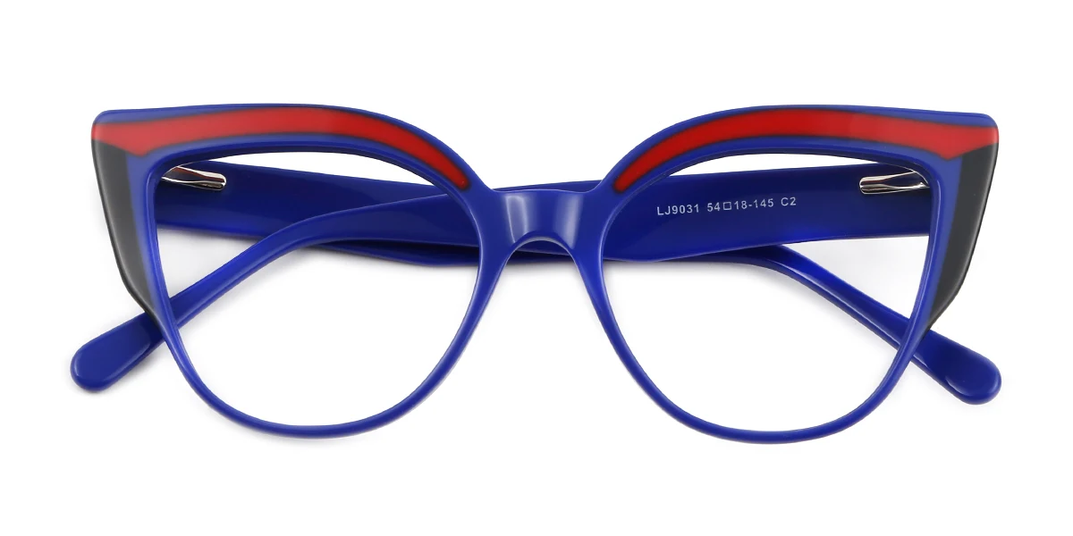 Blue Cateye Simple Spring Hinges Custom Engraving Eyeglasses | WhereLight